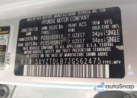 2018 Hyundai Santa Fe Sport 2.4L из США, поврежденный, VIN 5XYZTDLB7JG562475